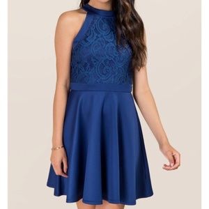 Blue Lace High Neck Dress NWT